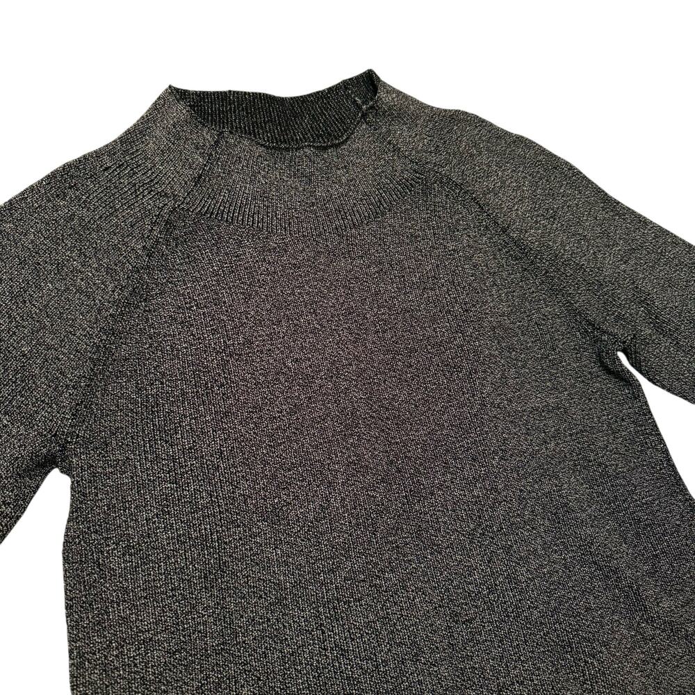 The Fisher Project Sweater Mock Neck Marled Knit Boxy Crop Gray Black Medium
